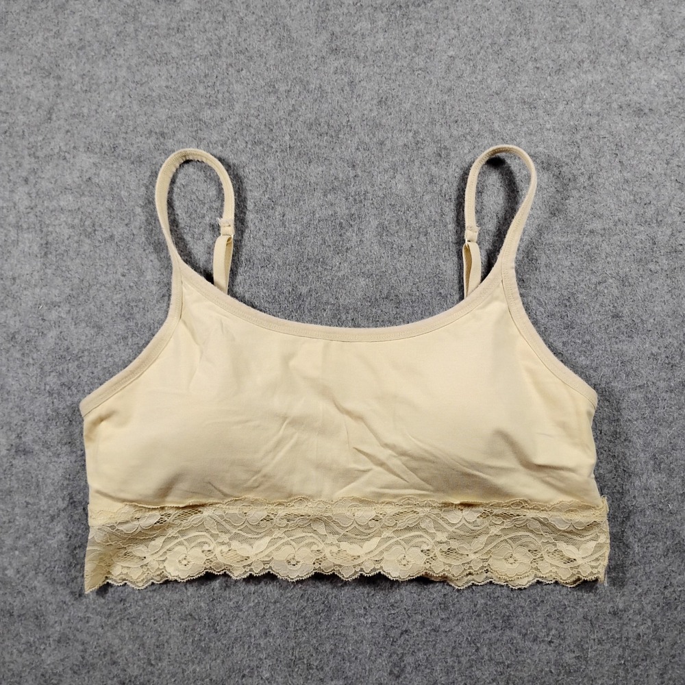 Pact Women's Beige Organic Cotton Lace Trim Bralette Comfort Bra Size L